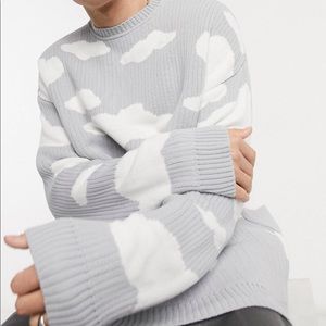 ASOS DESIGN Oversized Knit Sweater with Cloud Design in Light Gray